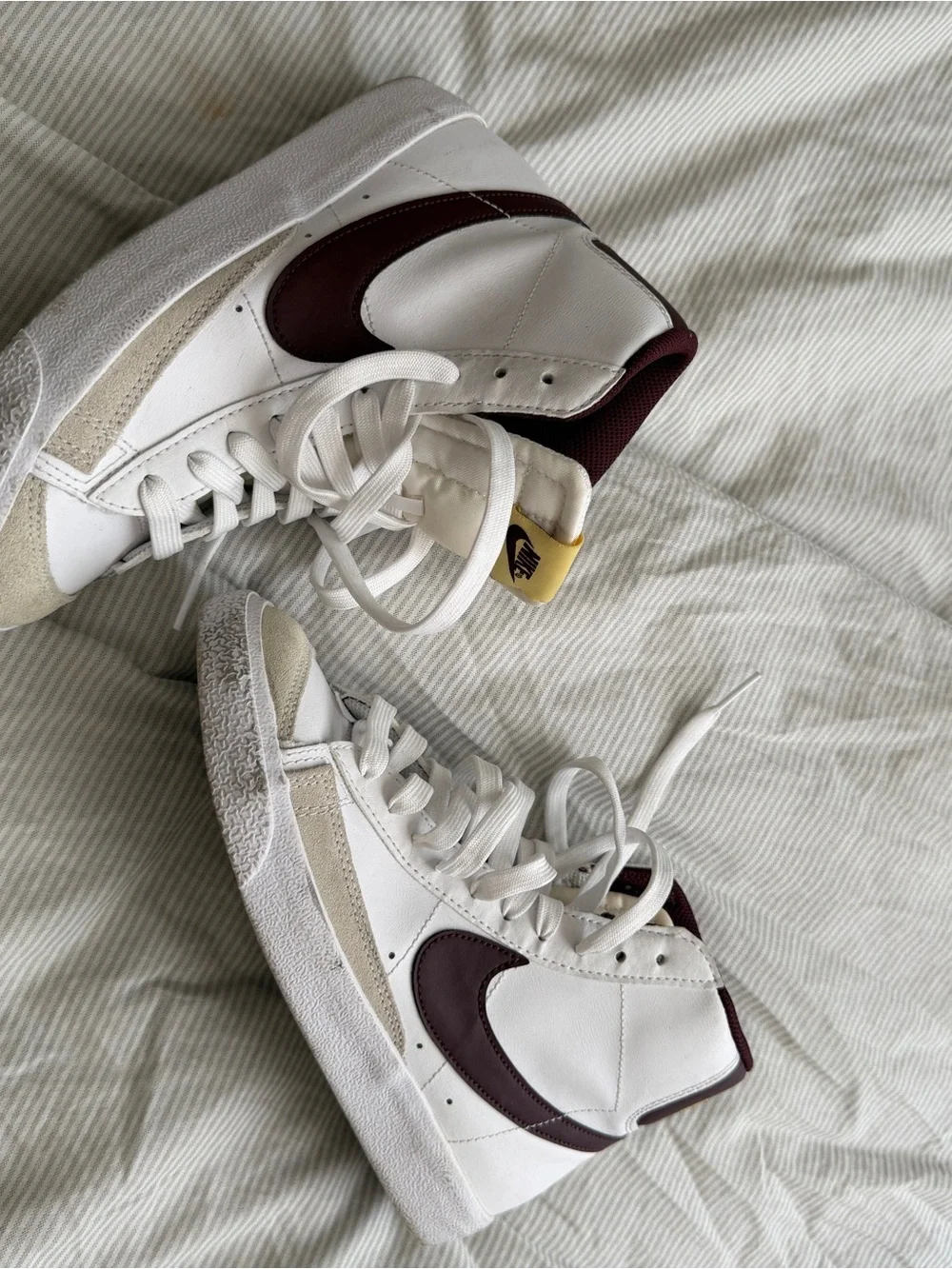 Nike High-Top Sneakers in White and Burgundy